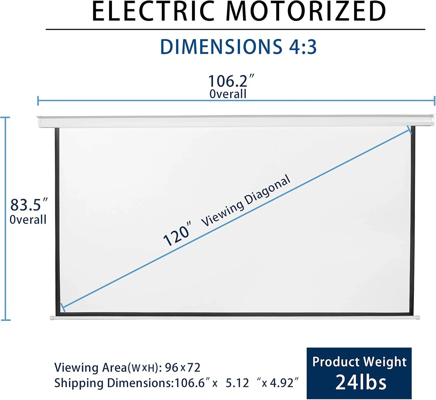 پرده نمایش برقی 120 اینچی Kayle با نسبت تصویر 4:3 مناسب برای فیلم های HD، ارائه، آموزش، فضای باز و داخل با کنترل از راه دور و قابلیت نصب روی دیوار/سقف (سفید)