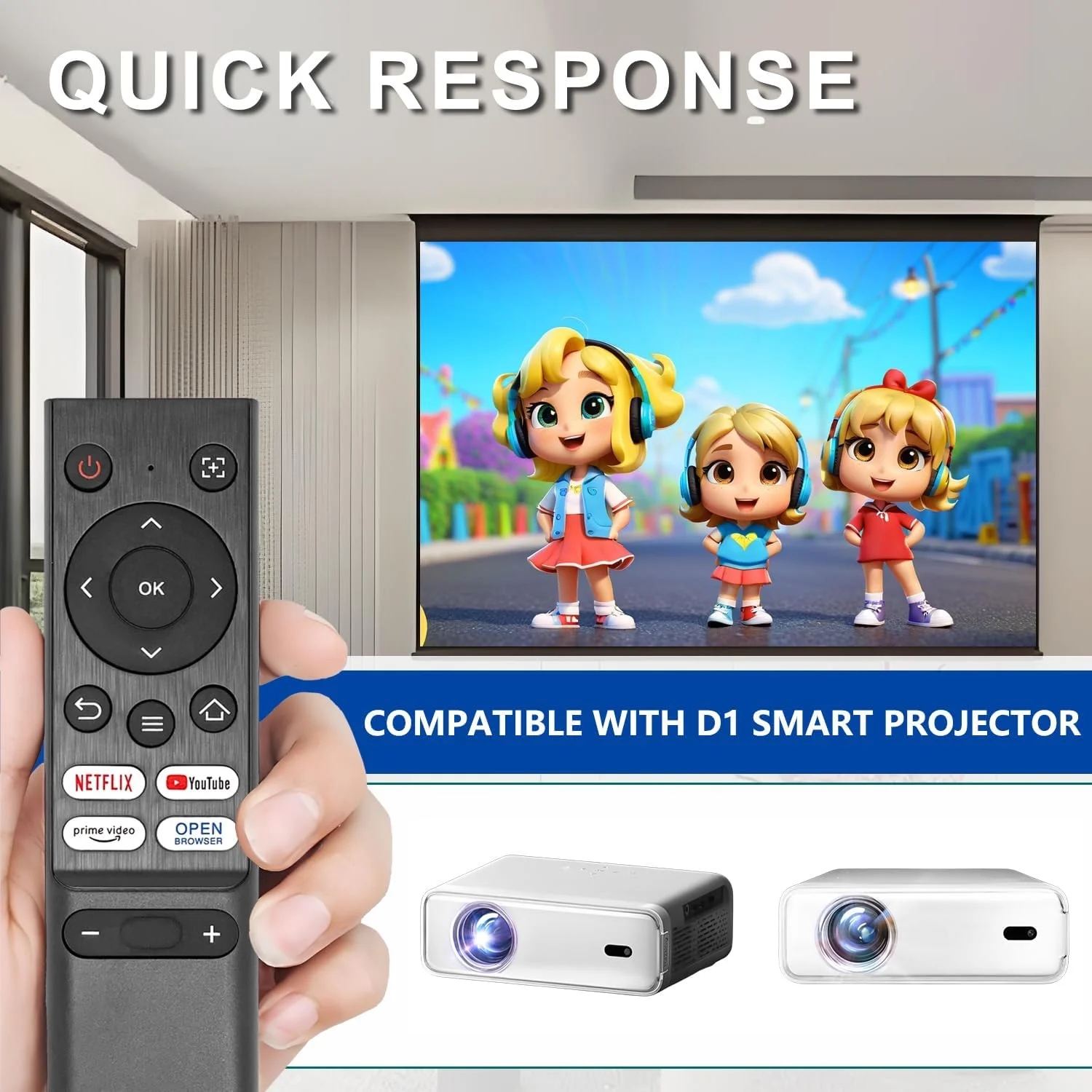 ریموت کنترل جایگزین برای پروژکتور قابل حمل، سازگار با پروژکتور قابل حمل Aurzen EAZZE D1 D001 (تک عددی)