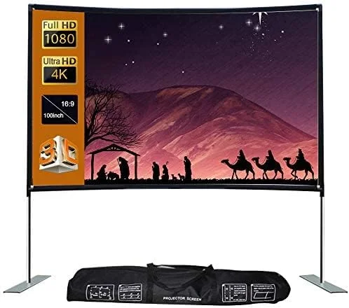 پرده نمایش پروژکتور کیبوله HD با پایه، 100 اینچ، نسبت تصویر 16:9، با اتصال لوله پایه ثابت، پرده نمایش پروژکتور قابل حمل برای فیلم، سینمای خانگی، بازی، دفتر