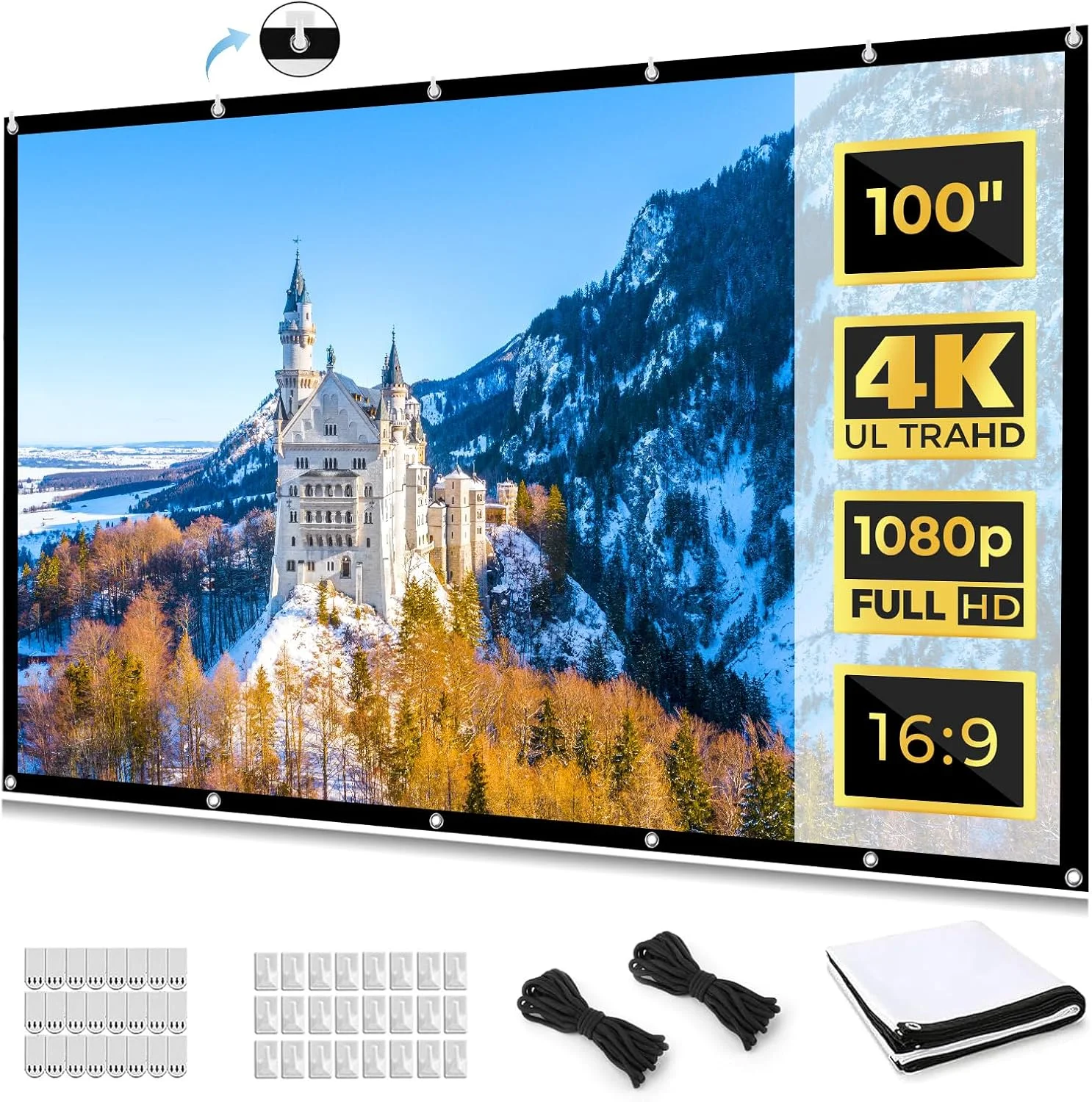 پرده نمایش پروژکتور 100 اینچی با پایه: پرده نمایش قابل حمل برای سینمای خانگی و فیلم در حیاط خلوت