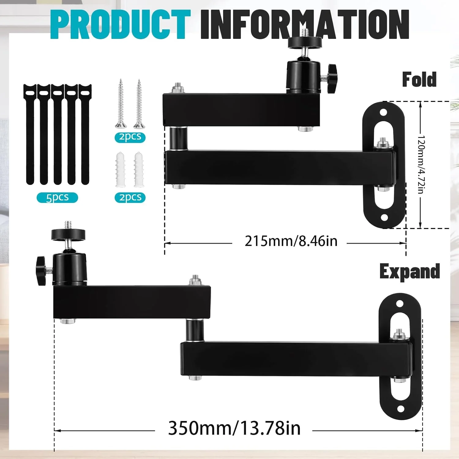 پایه دیواری پروژکتور، پایه های پروژکتور دیواری فلزی قابل تنظیم چند زاویه با رابط پیچ 1/4 اینچی و بازوی متحرک