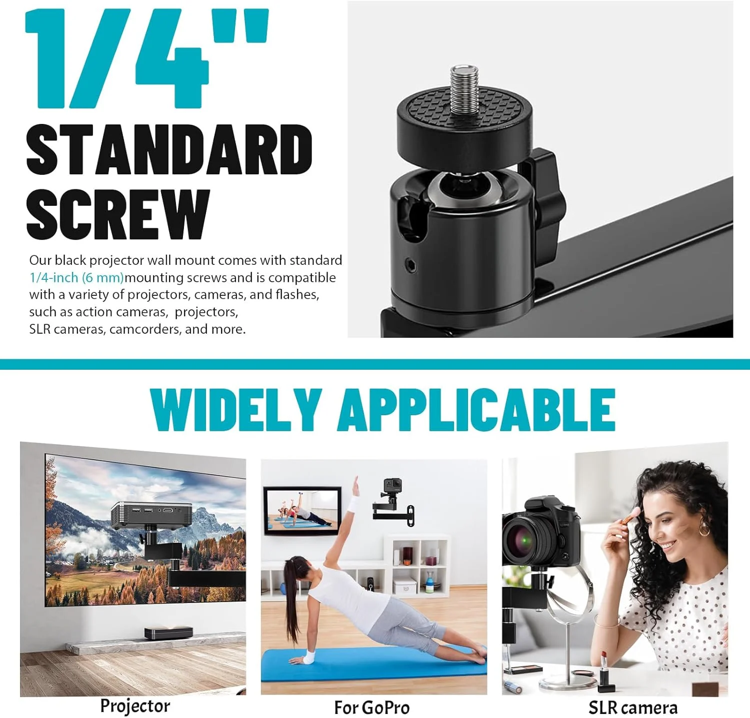 پایه دیواری پروژکتور، پایه های پروژکتور دیواری فلزی قابل تنظیم چند زاویه با رابط پیچ 1/4 اینچی و بازوی متحرک