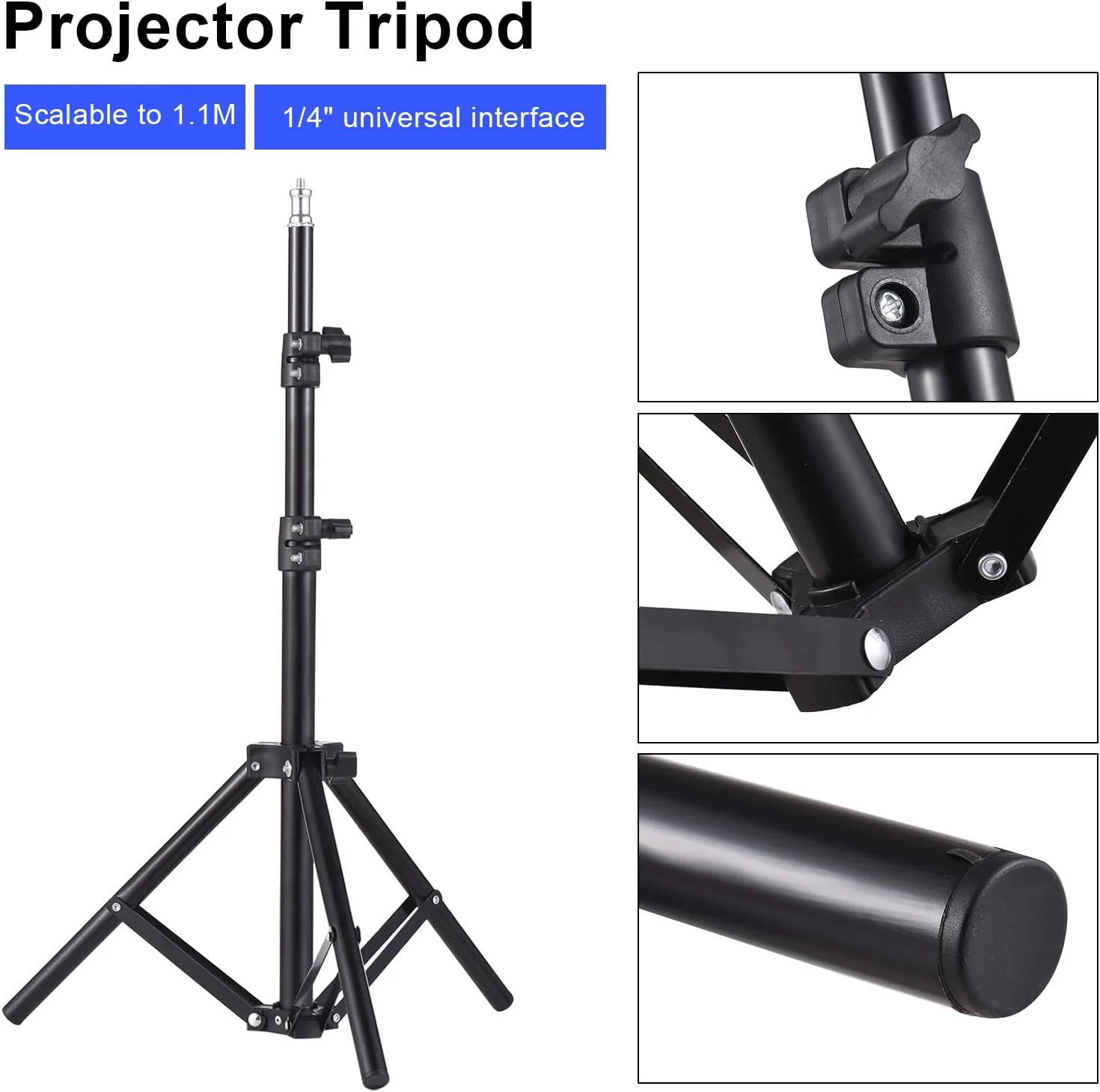 پایه سه پایه پروژکتور Labymos، نگهدارنده قابل حمل آلیاژ آلومینیوم پروژکتور جهانی با رابط 1/4 اینچ و ارتفاع قابل تنظیم برای پروژکتور LCD