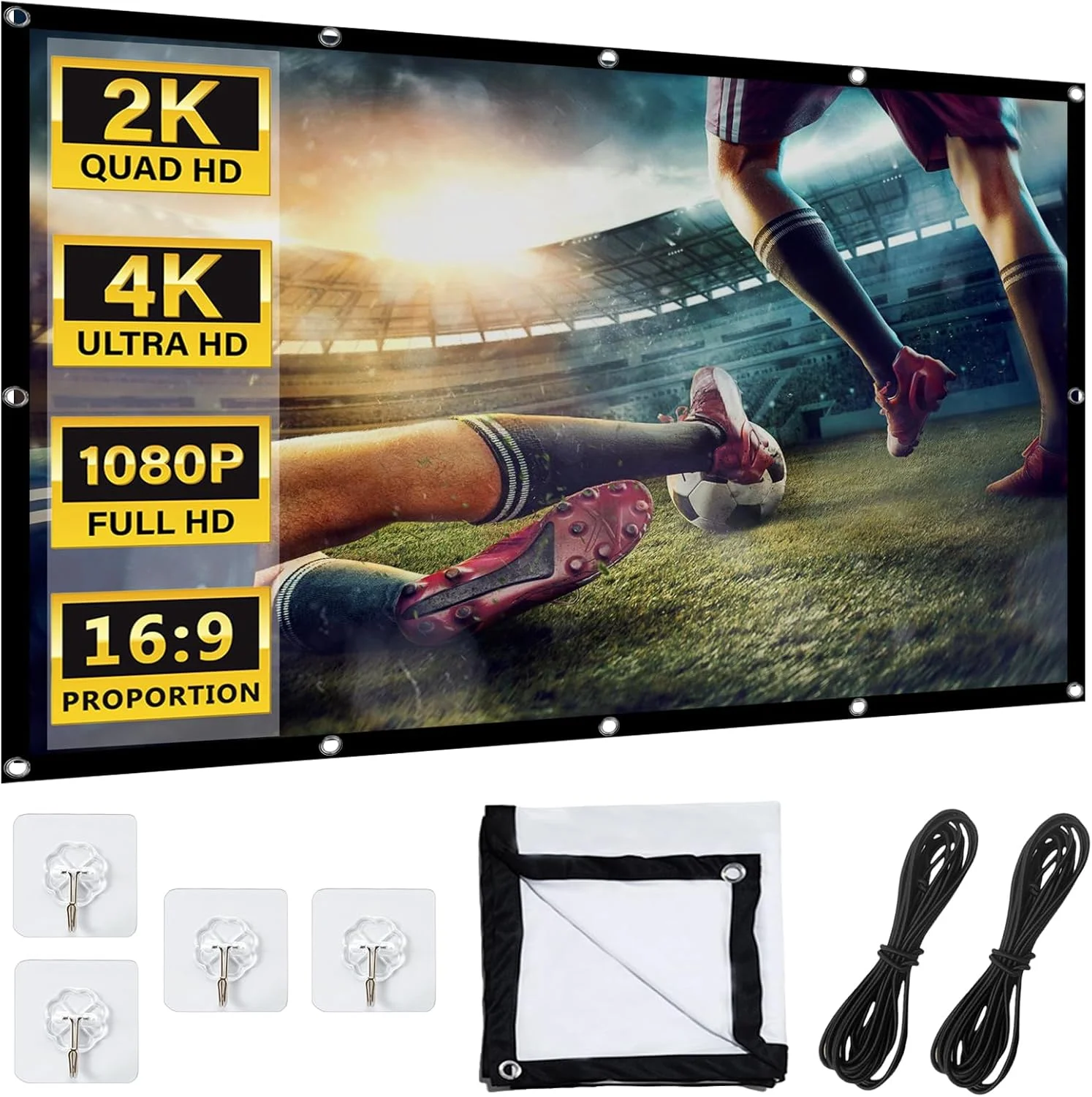 پرده نمایش پروژکتور ۱۲۰ اینچی: پرده نمایش پروژکتور فضای باز ۱۶:۹ HD، پرده نمایش ضد چروک، پرده تاشو برای خانه، دفتر، مدرسه، کمپینگ