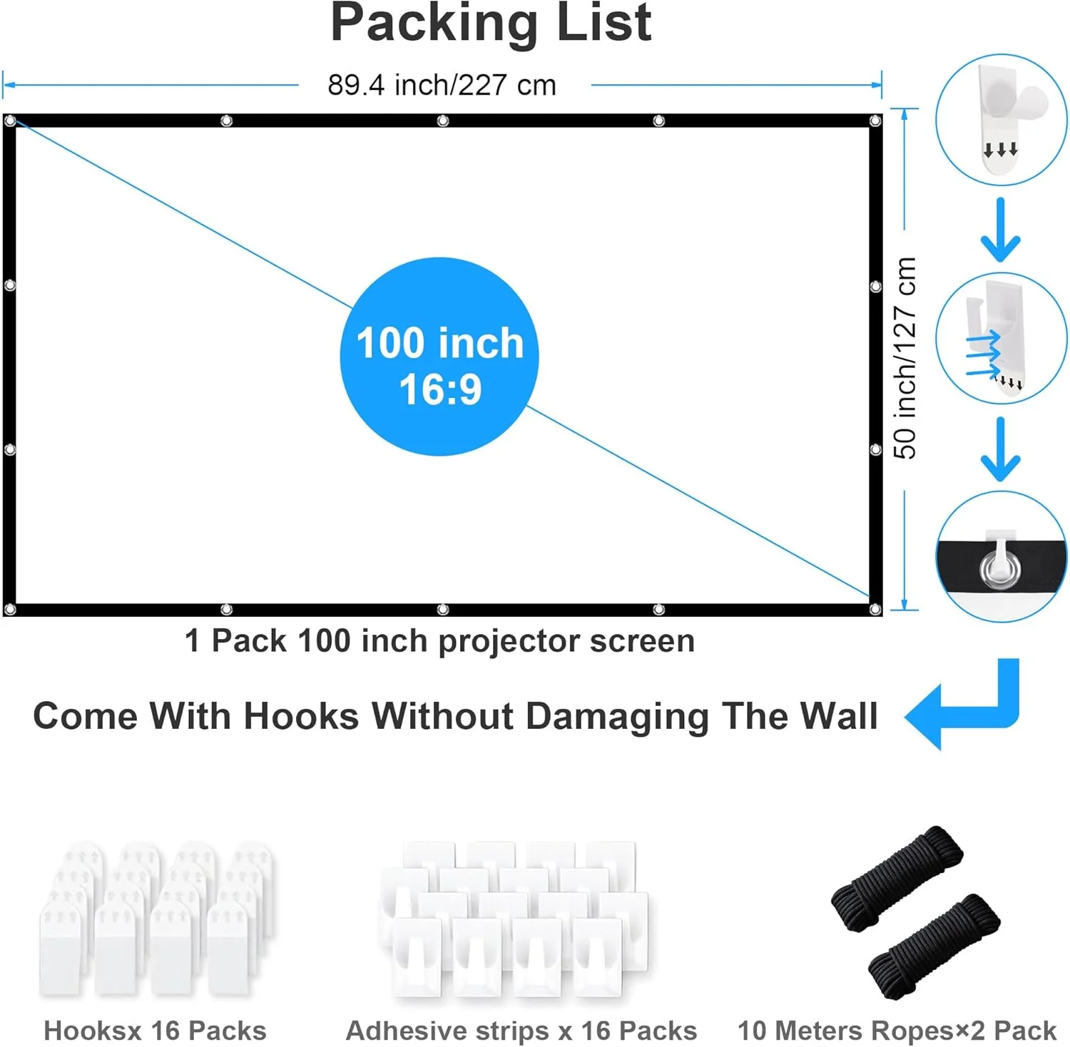 پرده نمایش پروژکتور 100 اینچی LEORFI، پرده نمایش قابل حمل مناسب فضای باز 16:9 HD 4K، پرده نمایش فیلم قابل شستشو، تاشو و ضد چروک، نمایش دو طرفه، پرده نمایش برای کمپینگ و سینمای خانگی
