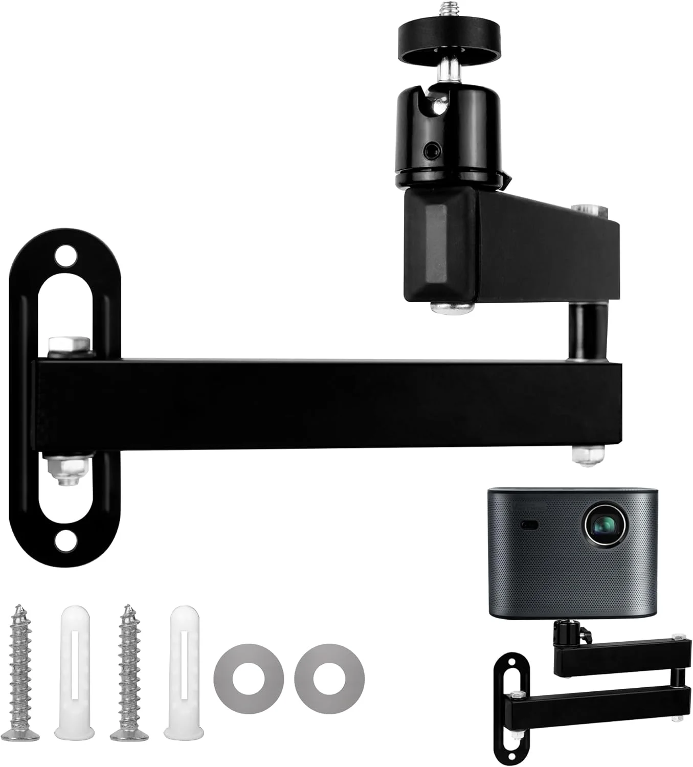 پایه پروژکتور لتوکزامز، نگهدارنده فلزی دیواری پروژکتور با قابلیت تنظیم چند زاویه، مناسب برای پروژکتور / براکت نظارتی با رابط پیچ 1/4 اینچی و بازوی متحرک