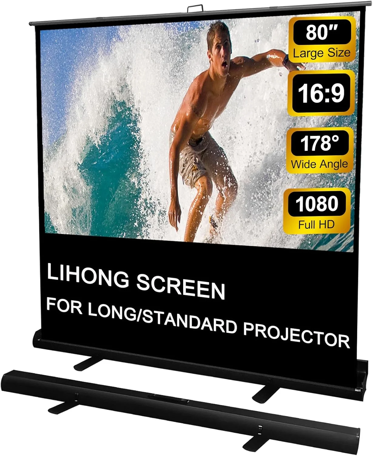 پرده نمایش پروژکتور LIHONG، قابل حمل، با قابلیت نصب سریع، مناسب برای فیلم، ارائه در دفتر و موارد دیگر (80 اینچ/16:9)