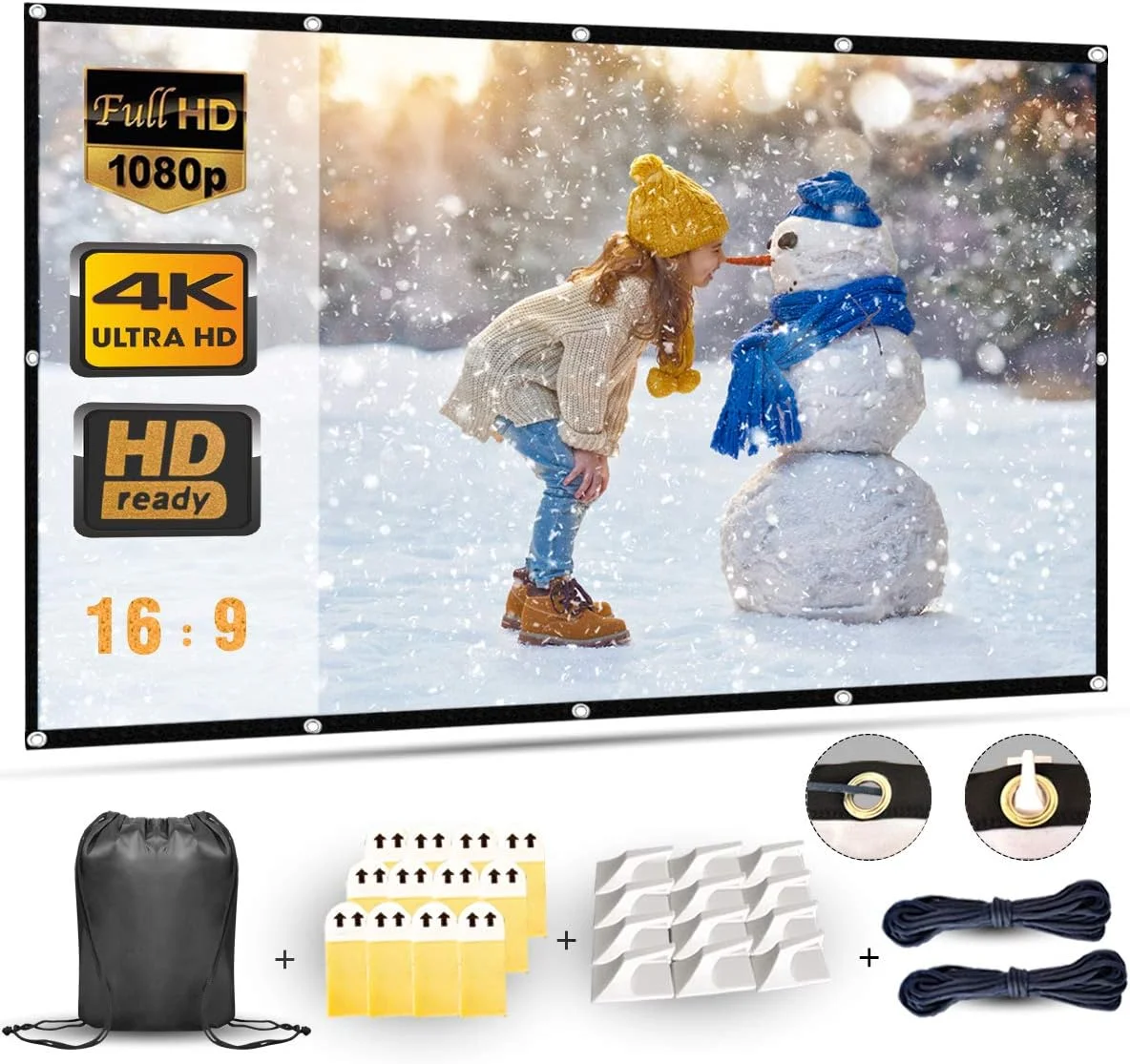 پرده نمایش پروژکتور 100 اینچی Mebios، پرده نمایش قابل حمل با نسبت تصویر 16:9 HD 4K برای مدرسه، سینمای خانگی، دفتر کار، پرده نمایش تاشو - 227 سانتی متر (عرض) X 130 سانتی متر (ارتفاع) صفحه عریض سفید مات (110)