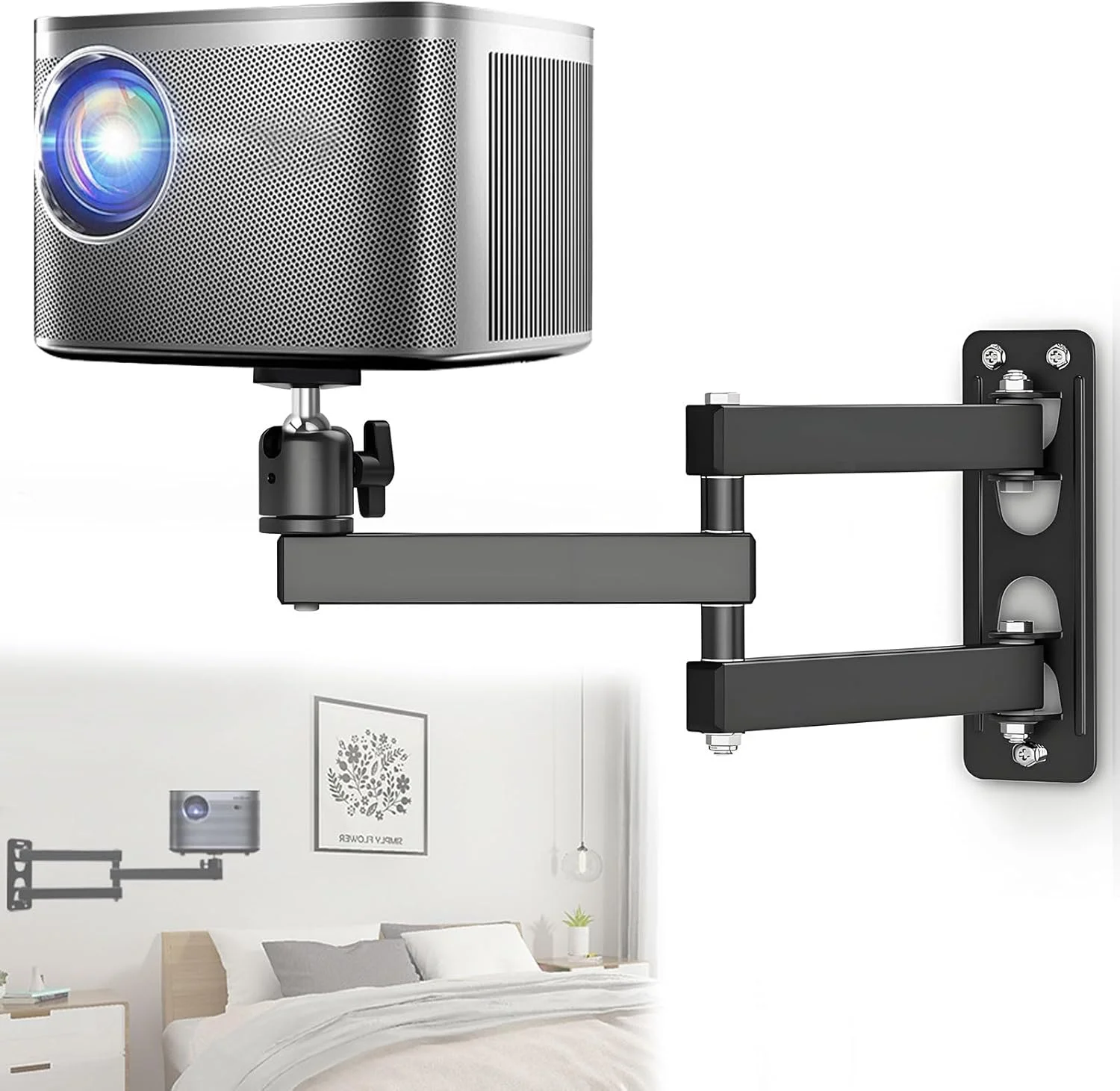 پایه دیواری تاشو پروژکتور MeYuxg، پایه پروژکتور قابل تنظیم با چرخش 360 درجه، پایه دیواری پروژکتور، پایه فلزی جهانی با رزوه 1/4 اینچی برای سینمای خانگی، اتاق بازی و دفتر