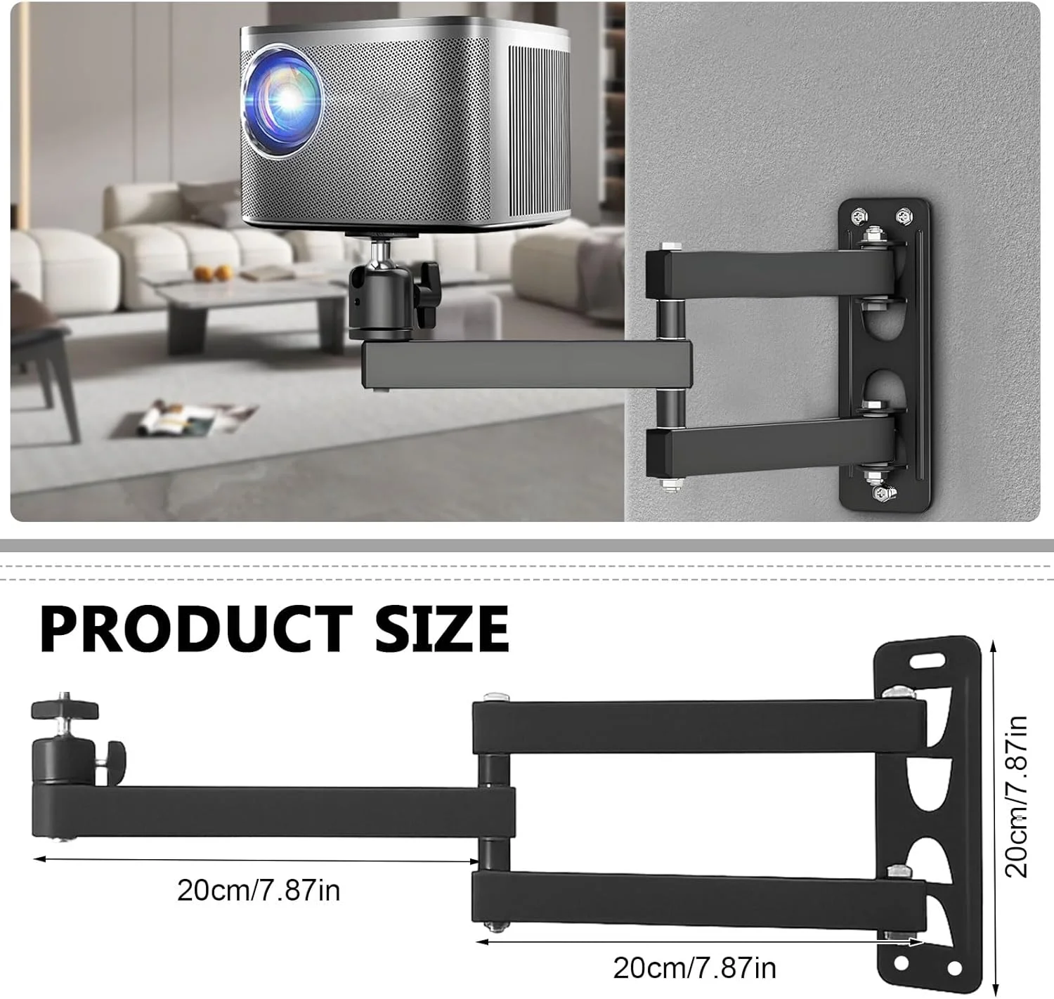 پایه دیواری تاشو پروژکتور MeYuxg، پایه پروژکتور قابل تنظیم با چرخش 360 درجه، پایه دیواری پروژکتور، پایه فلزی جهانی با رزوه 1/4 اینچی برای سینمای خانگی، اتاق بازی و دفتر