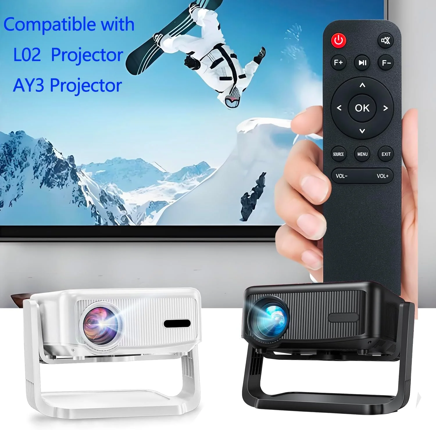 ریموت کنترل جایگزین برای مینی پروژکتور، سازگار با پروژکتورهای Lisowod L02، ONOAYO AY3 و Salange P90A.