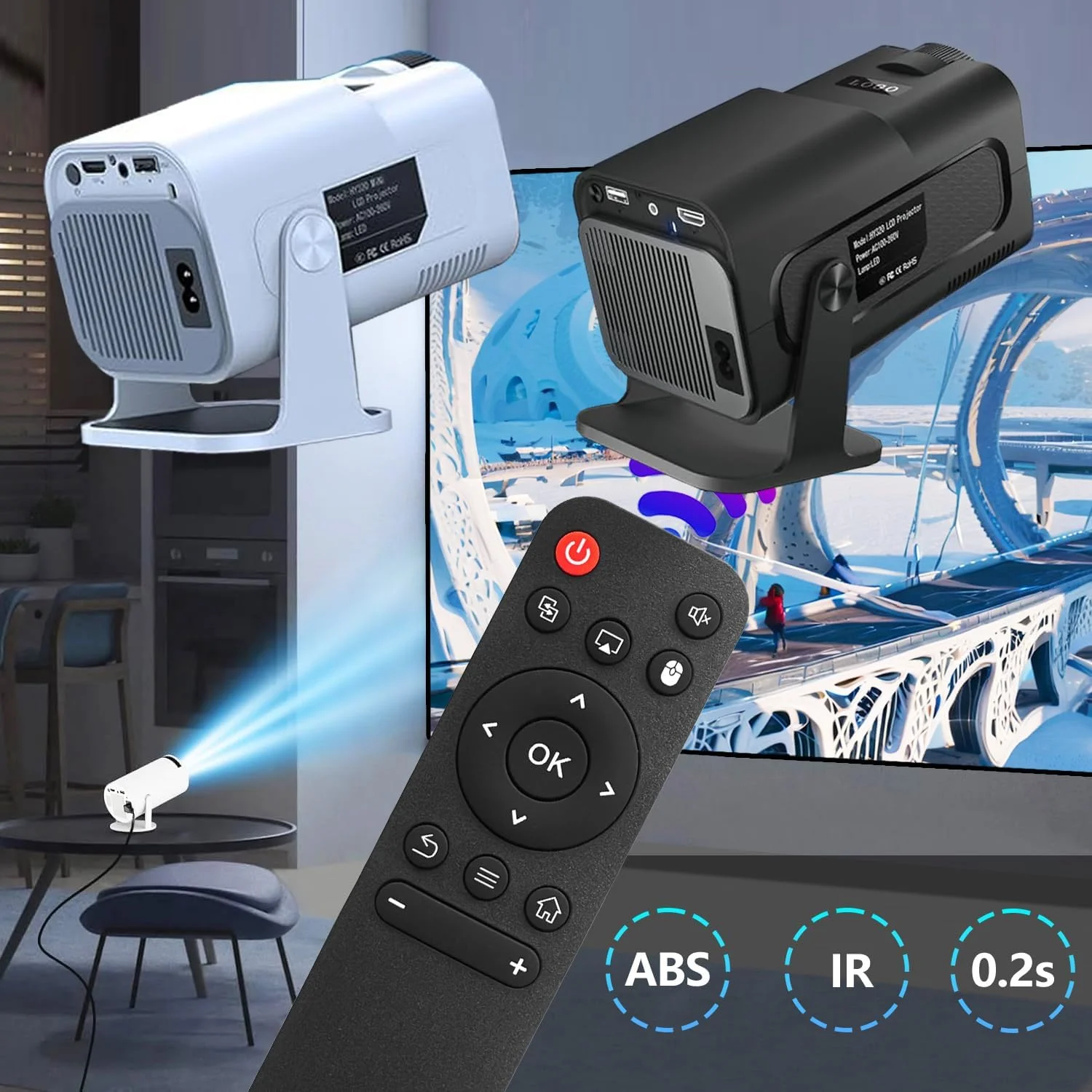 ریموت کنترل جایگزین Molgoc برای پروژکتور قابل حمل، سازگار با ELEPHAS HY300، Maypug P1، Magcubic HY300Pro، HIPPUS HY300Pro، Aubor HY300Pro، Xgody HY300Pro پروژکتور قابل حمل.