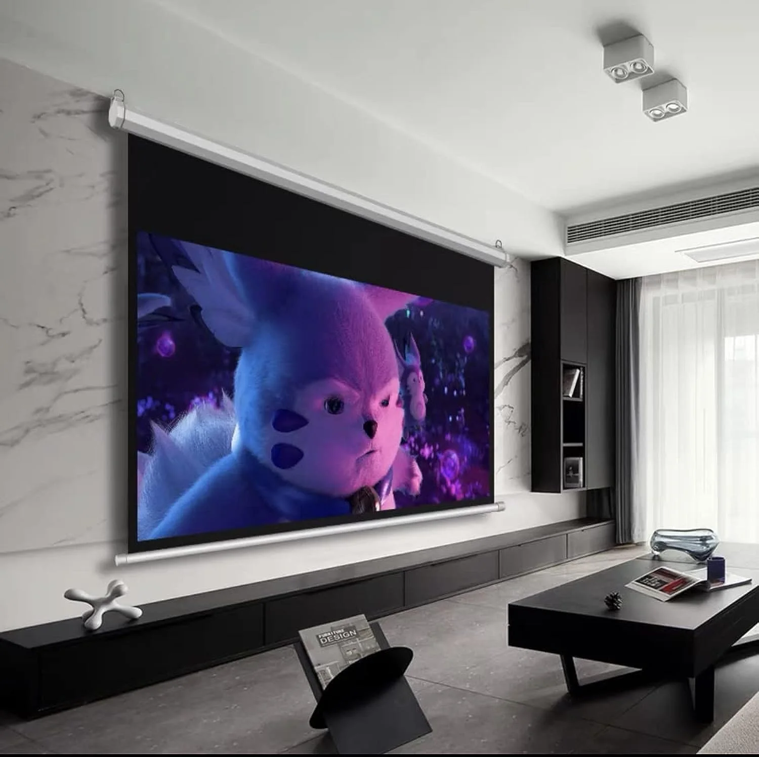 پرده نمایش پروژکتور موتوری YXS، 150 اینچ، مات سفید با قابلیت پخش 4K/8K Ultra HD، نسبت تصویر 16:9، پرده نمایش برقی کشویی برای سینمای خانگی، دفتر کار و...