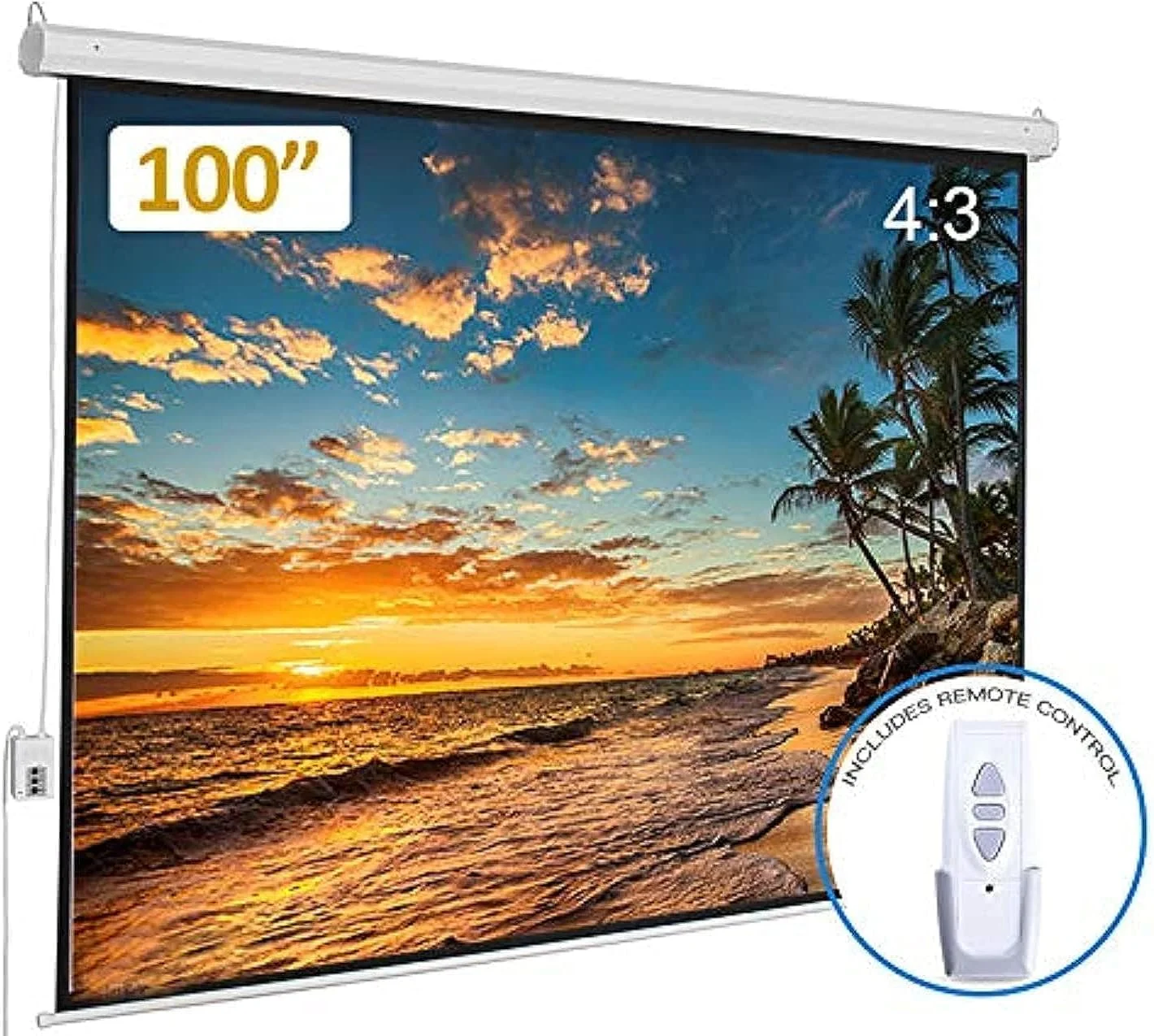 پرده نمایش برقی 100 اینچی مورب 4:3 با کنترل از راه دور | مناسب برای سینمای خانگی، اداری، نصب دیواری/سقفی، پرده نمایش فیلم برقی اتوماتیک