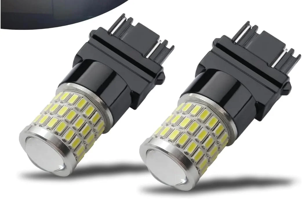 جدیدترین لامپ‌های ال‌ای‌دی فوق‌العاده روشن و کم مصرف 9-30 ولت 3156 3157 3057 4157 با لنز پروژکتوری، جایگزین چراغ دنده عقب و چراغ ترمز، سفید زنون (6500K)