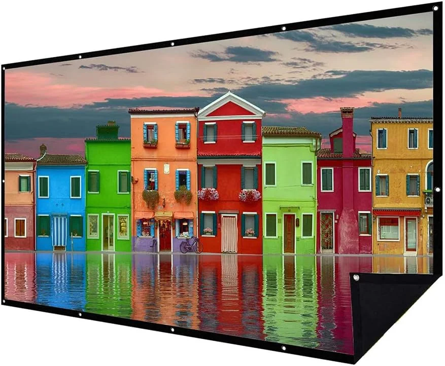 پرده نمایش دو لایه نیربو 150 اینچ 16:9 قابل حمل برای فیلم های سه بعدی با انتقال نور کم برای سینمای خانگی، فضای باز، فضای داخلی و اداری به همراه 20 میخ