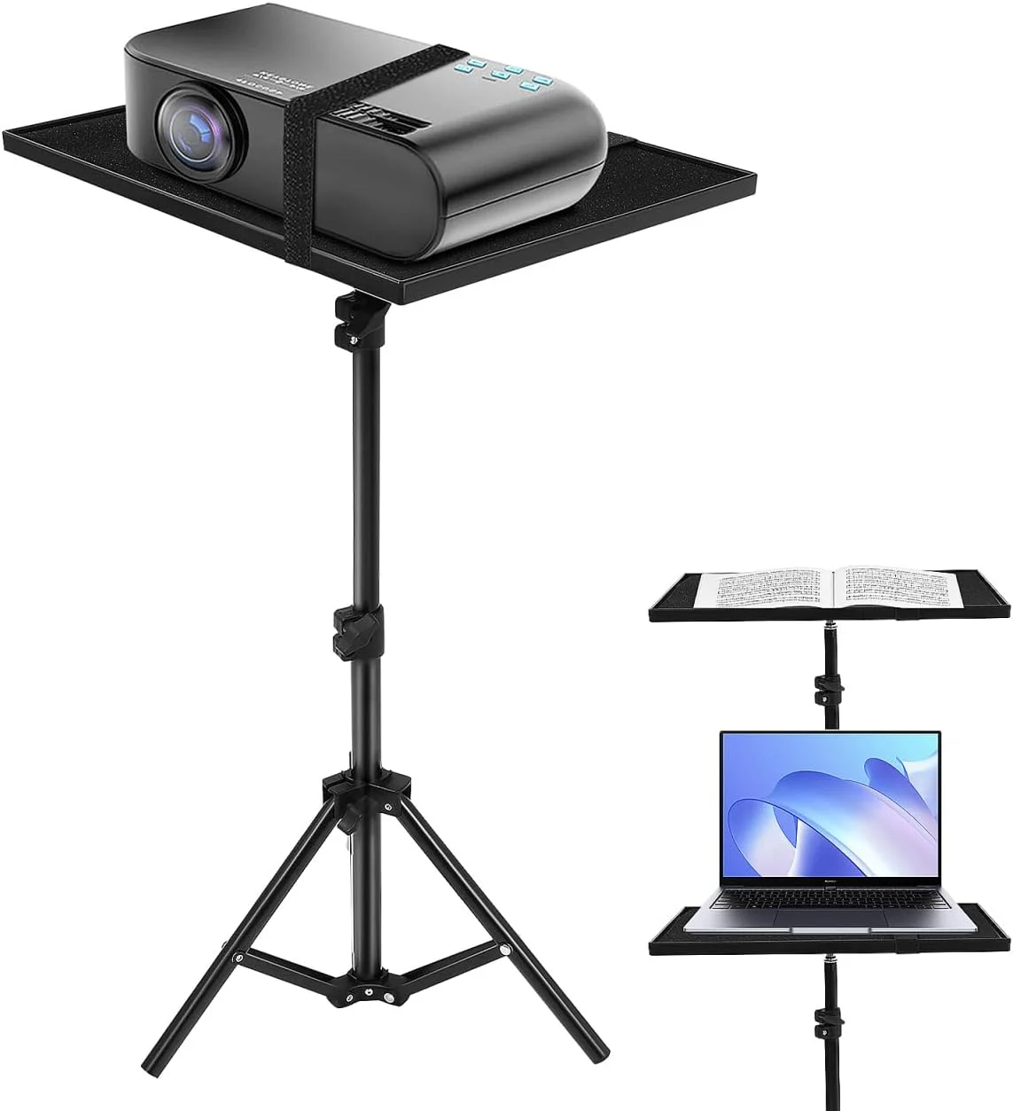 پایه سه پایه پروژکتور PartyKindom با سینی: پایه چند منظوره سه پایه، پایه لپ تاپ با پایه صاف قابل تنظیم، سازگار با پروژکتورهای مختلف برای سینمای خانگی، دفتر کار، کلاس درس