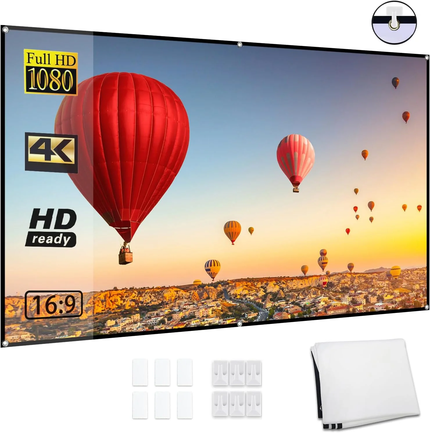 پرده نمایش پروژکتور قابل حمل 80 اینچی Pepisky HD با نسبت تصویر 16:9، تاشو، بادوام، قابل نصب روی دیوار برای فیلم های فضای باز، سینمای خانگی، دفتر کار