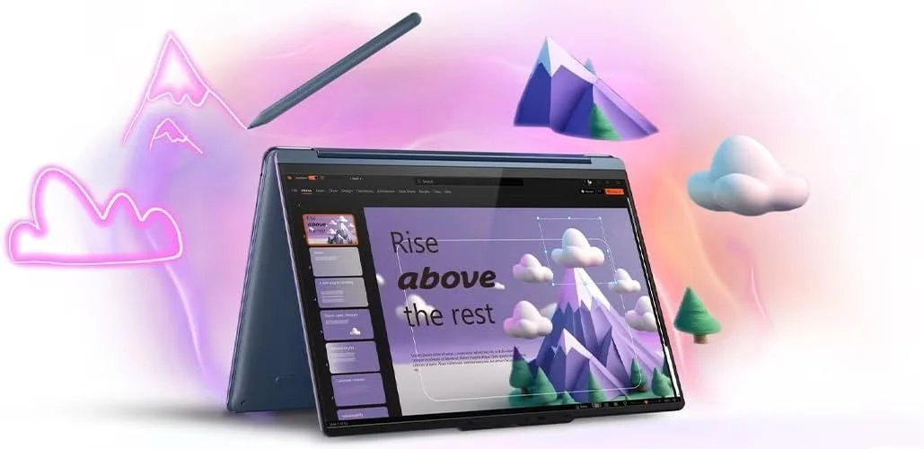 لپ تاپ 2 در 1 لنوو Yoga 9i Aura Edition با پردازنده Intel Core Ultra 7 258V، صفحه نمایش لمسی 14 اینچی 2.8K با روشنایی 1100 نیت (HDR) OLED، حافظه 32 گیگابایتی LPDDR5X-8533MT/s، حافظه SSD 1 ترابایتی، Wi-Fi 7، قلم و Windows 11 Pro لپ تاپ 2 در 1 لنوو Yoga 9i Aura Edition با پردازنده Intel Core Ultra 7 258V، صفحه نمایش لمسی 14 اینچی 2.8K با روشنایی 1100 نیت (HDR) OLED، حافظه 32 گیگابایتی LPDDR5X-8533MT/s، حافظه SSD 1 ترابایتی، Wi-Fi 7، قلم و Windows 11 Pro