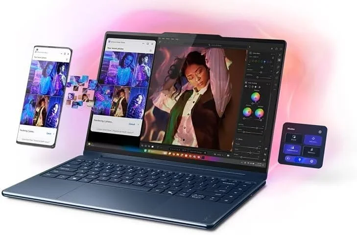 لپ تاپ 2 در 1 لنوو Yoga 9i Aura Edition با پردازنده Intel Core Ultra 7 258V، صفحه نمایش لمسی 14 اینچی 2.8K با روشنایی 1100 نیت (HDR) OLED، حافظه 32 گیگابایتی LPDDR5X-8533MT/s، حافظه SSD 1 ترابایتی، Wi-Fi 7، قلم و Windows 11 Pro لپ تاپ 2 در 1 لنوو Yoga 9i Aura Edition با پردازنده Intel Core Ultra 7 258V، صفحه نمایش لمسی 14 اینچی 2.8K با روشنایی 1100 نیت (HDR) OLED، حافظه 32 گیگابایتی LPDDR5X-8533MT/s، حافظه SSD 1 ترابایتی، Wi-Fi 7، قلم و Windows 11 Pro