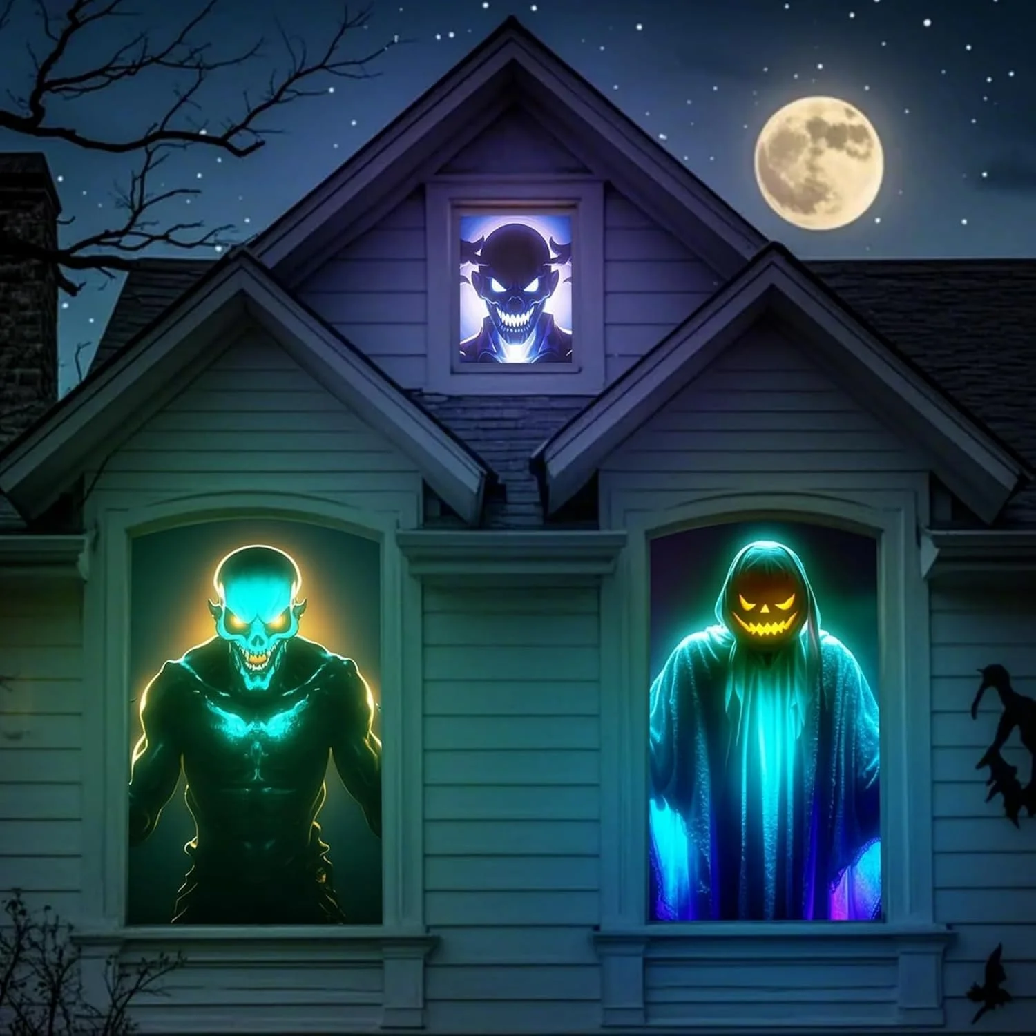 پرده نمایش پروژکتور هولوگرافیک: پرده نمایش ویدئویی دو طرفه قابل حمل برای درب و پنجره، سرزمین عجایب پنجره، مناسب برای پخش فیلم های هالووین و کریسمس (80 اینچ)