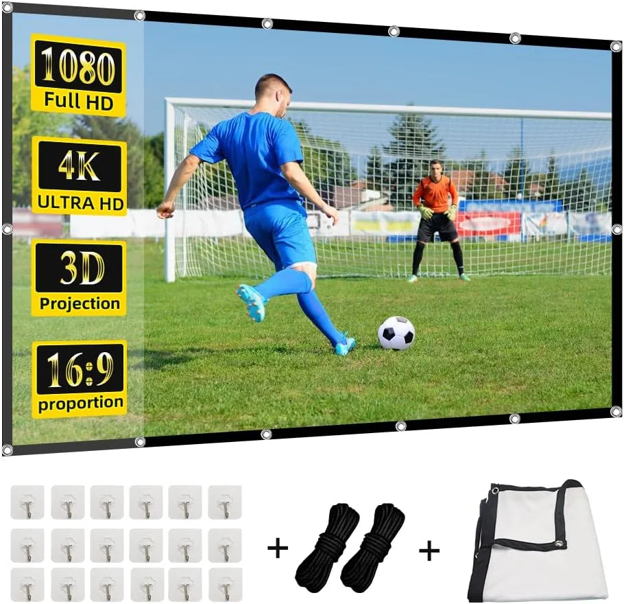 پرده نمایش پروژکتور 100 اینچی، GAINVANE 16:9 تاشو ضد چروک قابل حمل برای سینمای خانگی، فضای باز، شب فیلم در داخل خانه، هدیه کریسمس