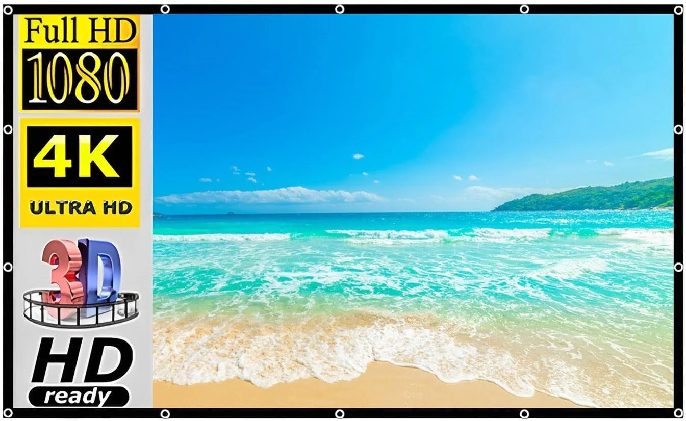 پرده نمایش پروژکتور 180 اینچ، پرده نمایش فیلم پروژکتور تاشو قابل حمل و ضد چروک 16:9 HD برای سینمای خانگی داخلی و خارجی