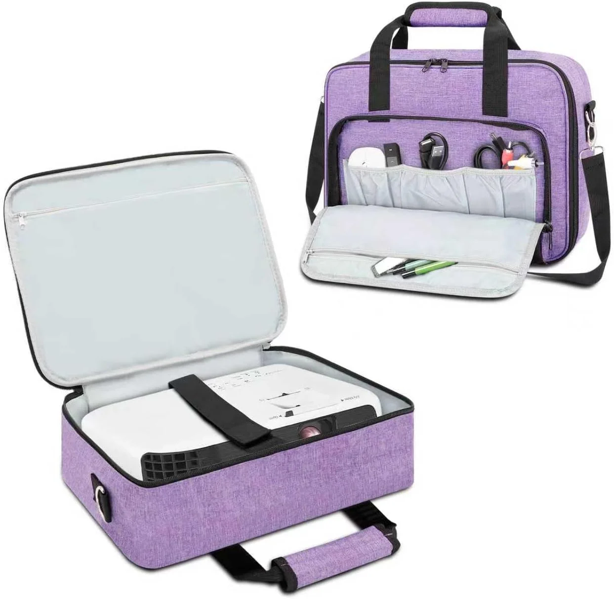 کیف حمل پروژکتور، کیف پروژکتور با لوازم جانبی، کیف های نگهداری، بند شانه قابل تنظیم، کیف حمل قابل حمل، سازگار با اپسون بنکیو ویوسونیک و اکثر مینی پروژکتورها (بنفش)