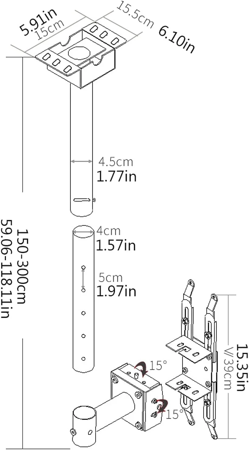 پایه پروژکتور، براکت نصب پروژکتور، پایه دیواری یا سقفی پروژکتور با میله افزایش طول 300 سانتی متری و ظرفیت باربری 10 کیلوگرمی، مشکی