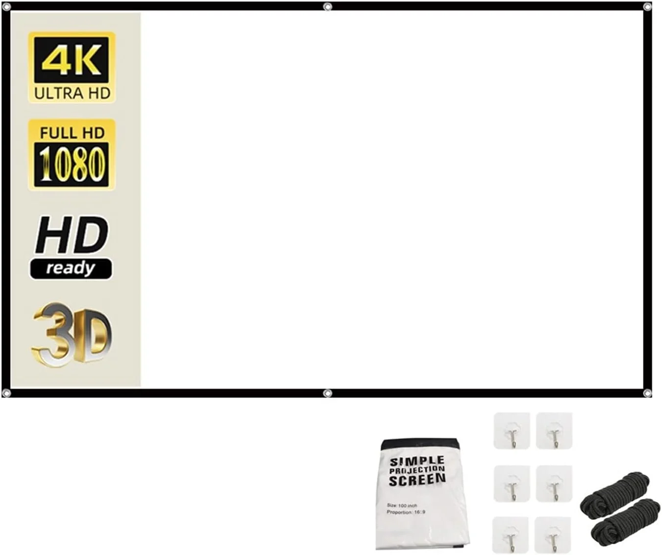 پرده نمایش پروژکتور، 60-200 اینچ، پرده نمایش تاشو قابل حمل با تراکم بالا، سفید، ضد چروک، نرم، نسبت تصویر 16:9، مناسب فضای داخلی و خارجی (72 اینچ)