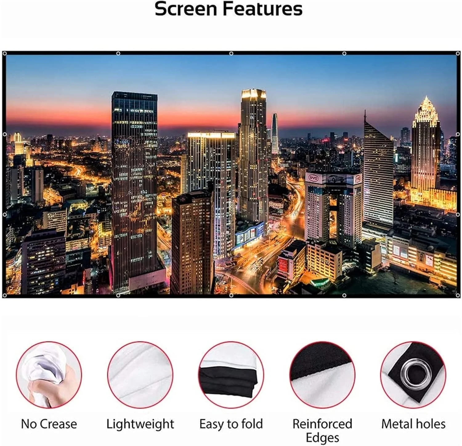 پرده نمایش پروژکتور، 60-200 اینچ، پرده نمایش تاشو قابل حمل با تراکم بالا، سفید، ضد چروک، نرم، نسبت تصویر 16:9، مناسب فضای داخلی و خارجی (72 اینچ)