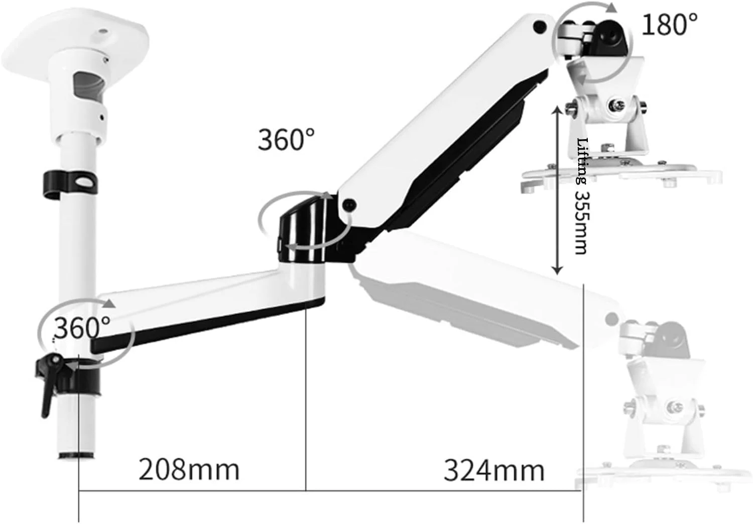 پایه پروژکتور، براکت پروژکتور، آویز پروژکتور دیواری، آویز پروژکتور، پایه چرخشی تلسکوپی شناور با فشار هوا، پایه پروژکتور جهانی، تک رنگ-A