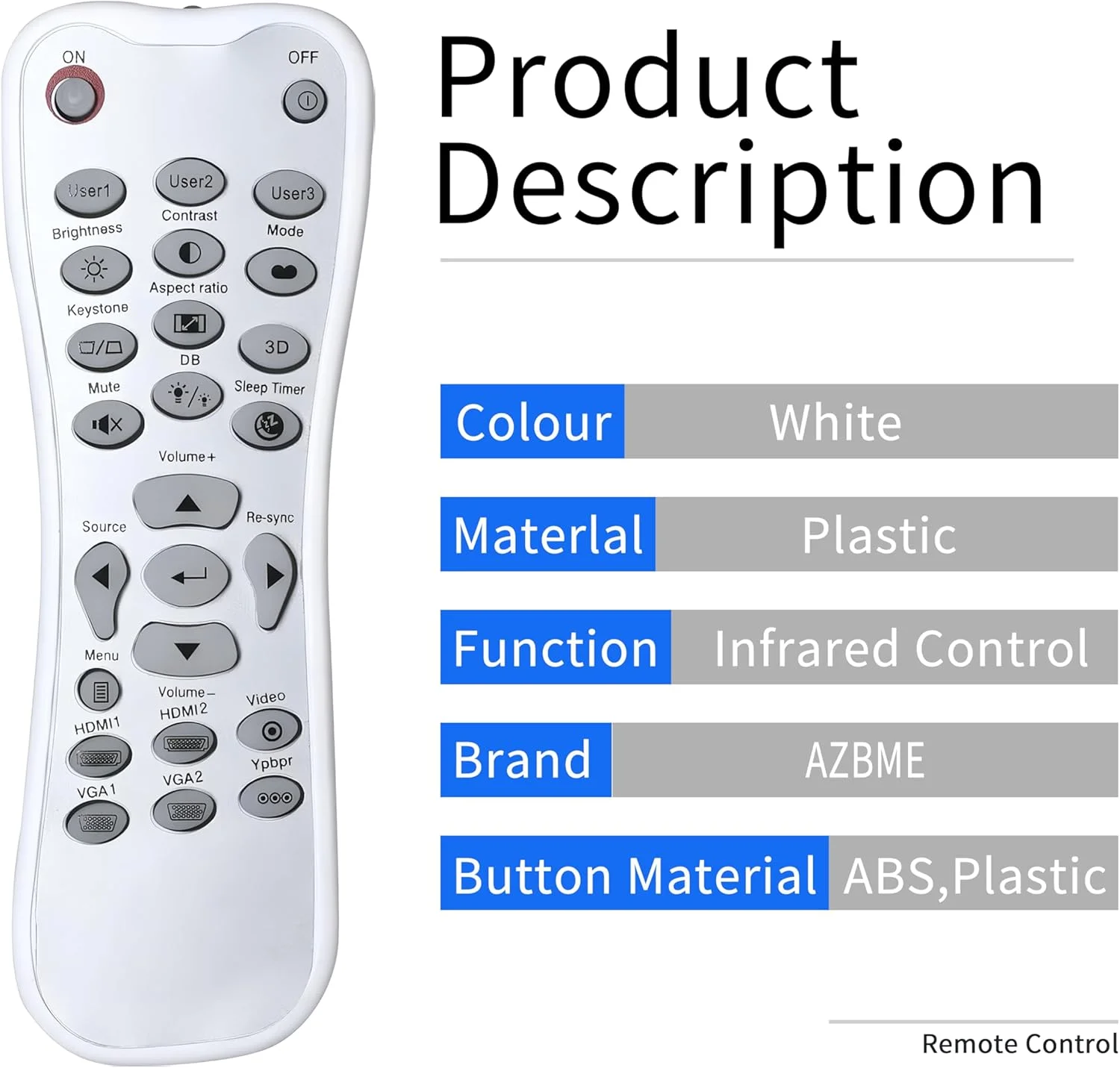 ریموت کنترل جایگزین پروژکتور BR-3003B برای اپتوما GT1080 HD141X HD142X HD143X HD144X HD26BR HD27 HD27HDR HD28DSE HD29Darbee GT1080Darbee HD39Darbee UHD40 UHD50 UHD550X UHD60 UHZ65