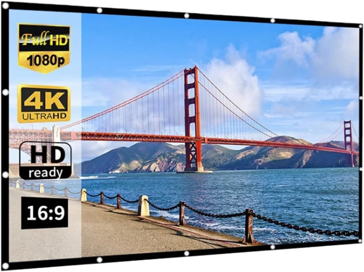 پرده نمایش پروژکتور ۱۵۰ اینچ ۱۶:۹ قابل حمل HD، پرده فیلم HD مناسب فضای داخلی و خارجی، پرده نمایش تاشو قابل حمل از جنس پلی استر برای پروژکتور سینمای خانگی