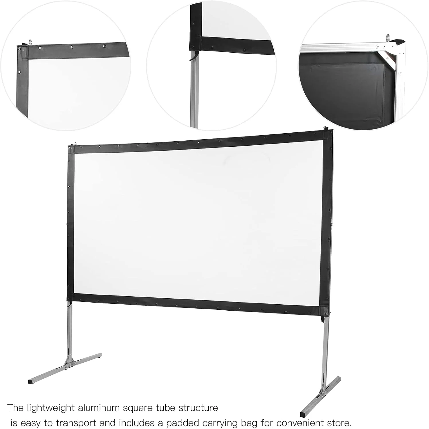 پرده نمایش پروژکتور ۱۰۰ اینچی، نسبت تصویر ۱۶:۹، پرده نمایش پروژکتور با پایه، مناسب سینمای خانگی و پرده نمایش فضای باز