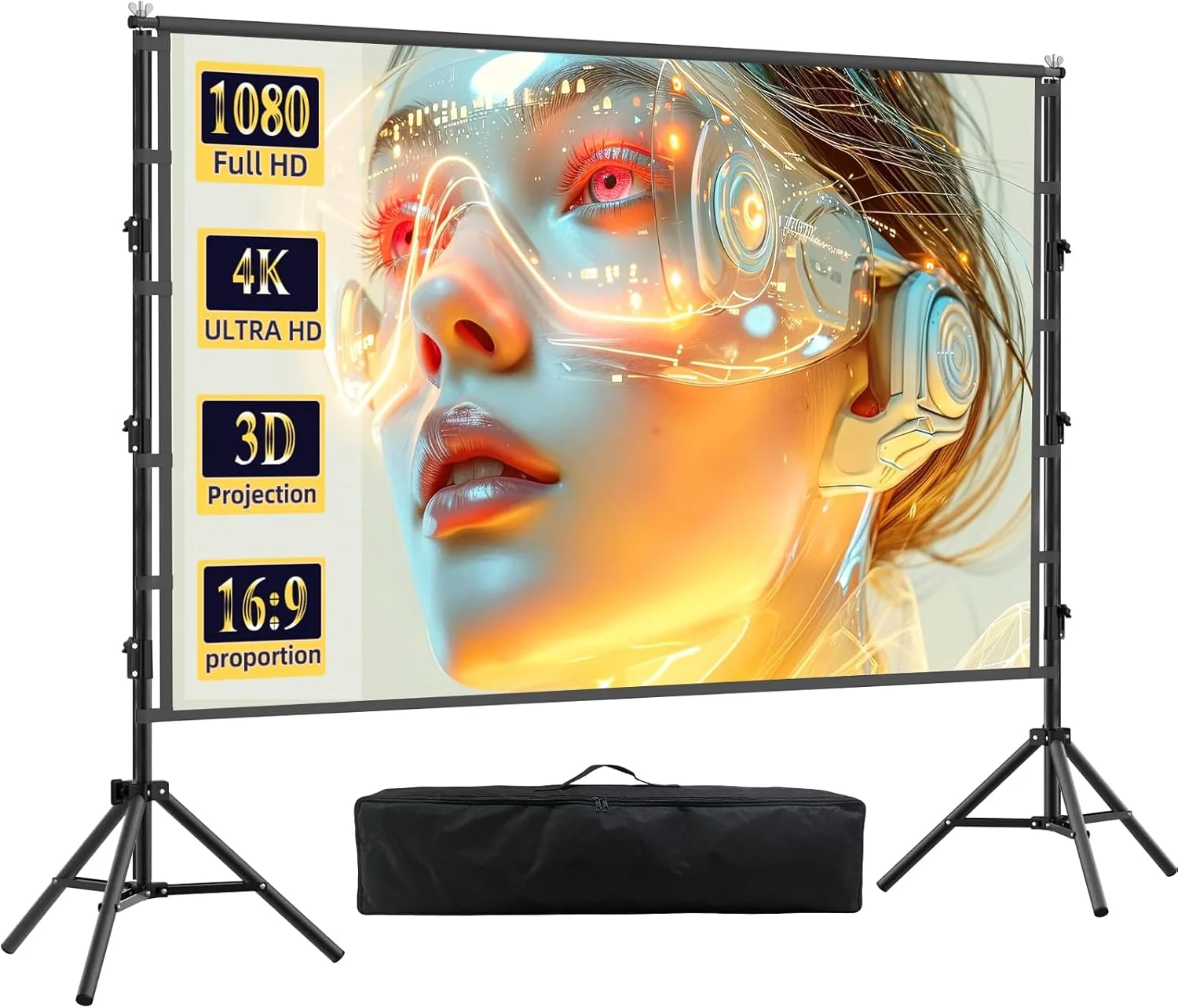 پرده نمایش پروژکتور با سه پایه، پرده نمایش قابل حمل 120 اینچی DUYIKJ، سینمای فضای باز 160 درجه 16:9 HD با قابلیت نمایش از جلو و عقب، ایده آل برای سینمای خانگی، فیلم های داخل/خارج از منزل