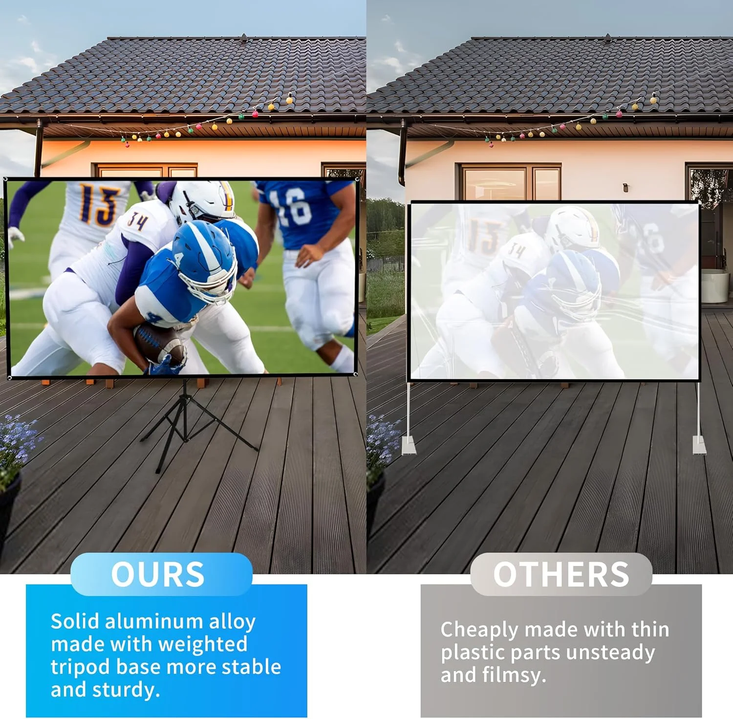 پرده نمایش پروژکتور داخلی، 100 اینچ (1.2Gain، 16:9، زاویه دید 160 درجه و کیف حمل) پرده نمایش پروژکتور جمع شونده بیرونی، طراحی بدون چروک برای شب فیلم در سینمای خانگی و حیاط خلوت