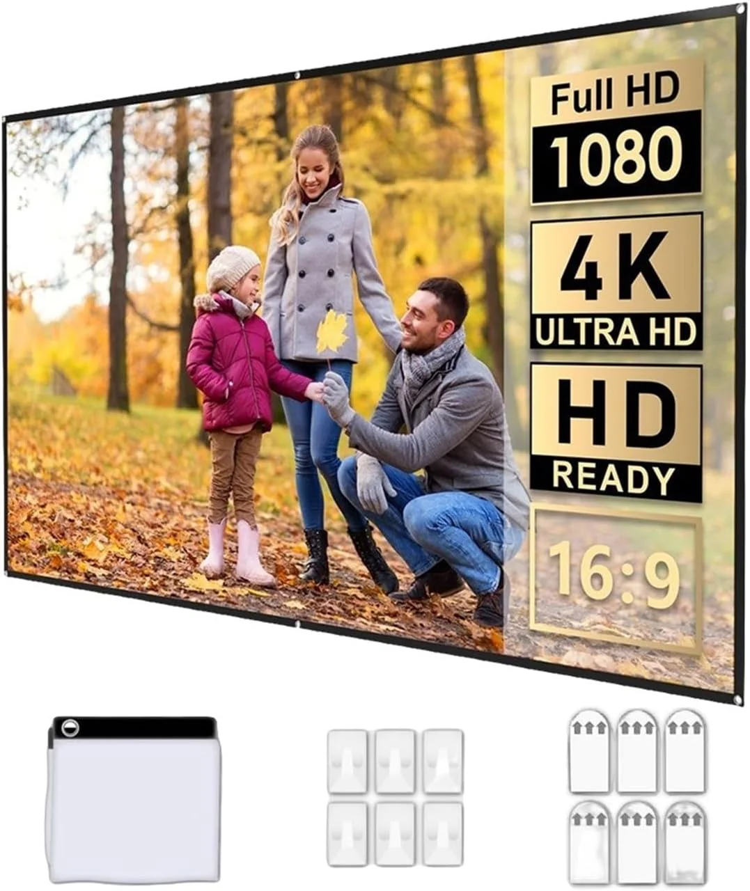 پرده نمایش پروژکتور 120 اینچی با لایه نوری، نسبت تصویر 16:9، بازتابندگی بالا، تاشو پرده نمایش پروژکتور 120 اینچی با لایه نوری، نسبت تصویر 16:9، بازتابندگی بالا، تاشو