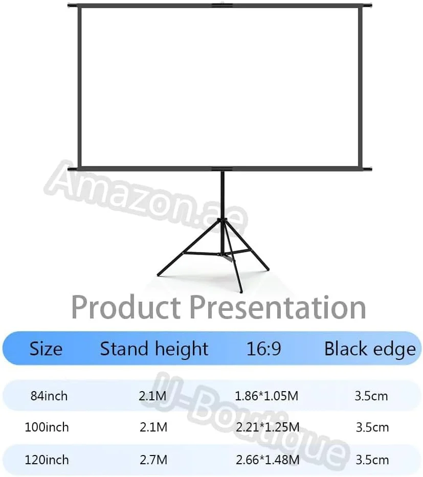 پرده نمایش پروژکتور به همراه پایه، 84 اینچ 16:9 HD 4K، پرده نمایش قابل نصب روی دیوار با سه پایه برای فیلم، تلویزیون و ویدیو، پرده نمایش فیلم قابل حمل برای سینمای خانگی داخلی و فضای باز (186 * 105 سانتی متر)