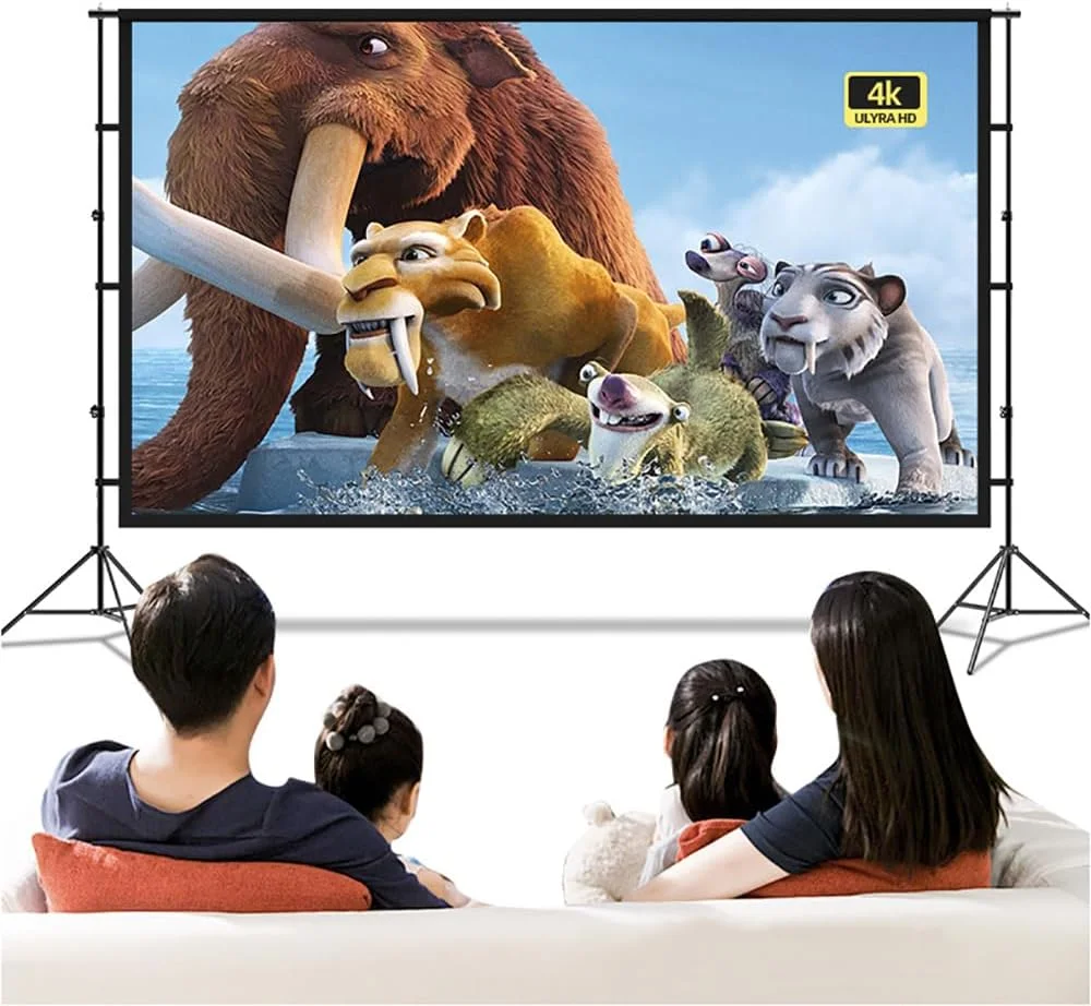 پرده نمایش پروژکتور با پایه، 120 اینچ 16:9 HD 4K با سه پایه برای فیلم، تلویزیون و ویدیو، پرده نمایش فیلم قابل حمل برای سینمای خانگی داخلی و فضای باز (265 * 148CM)