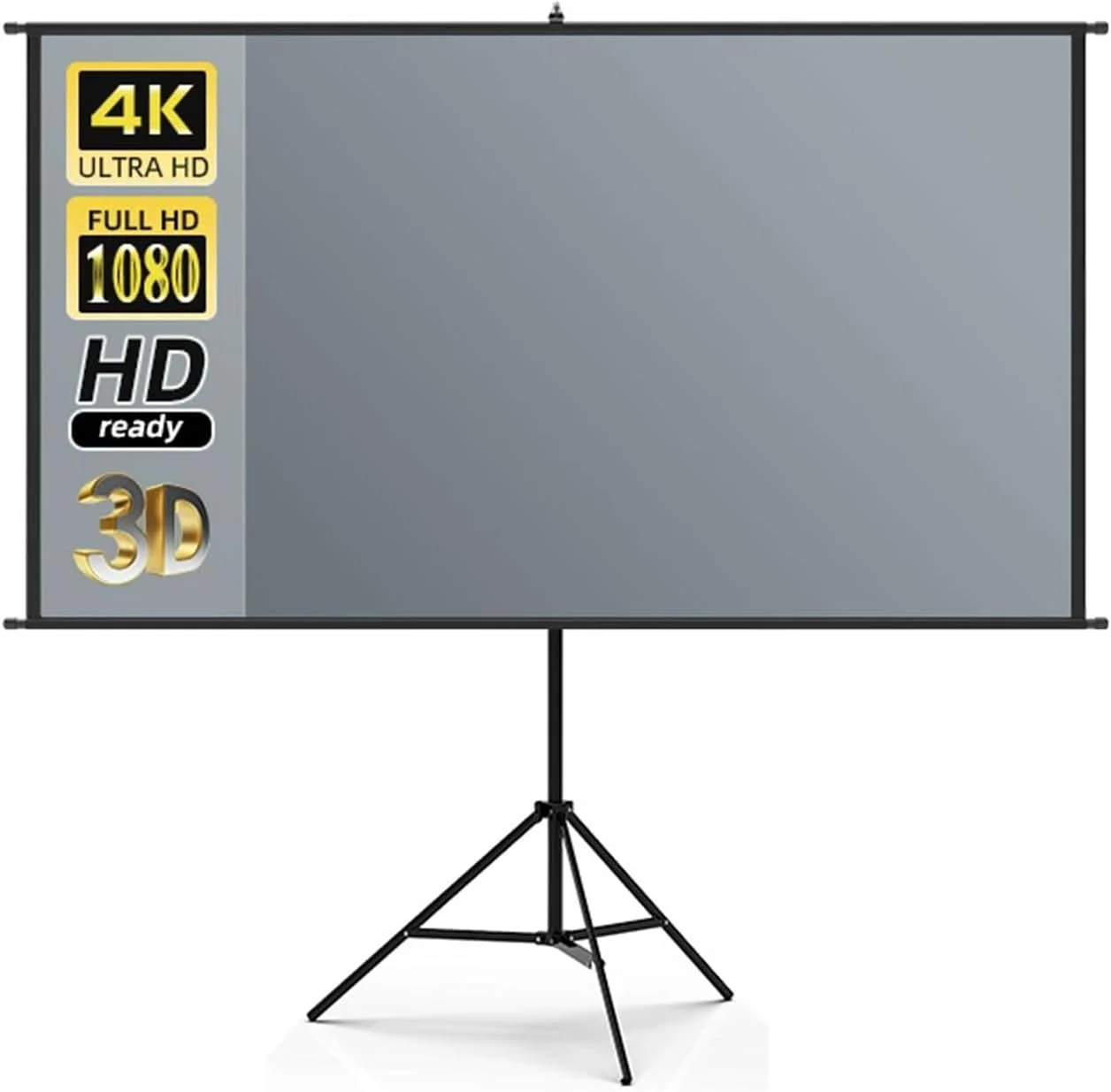 پرده نمایش پروژکتور با پایه، پرده نمایش فیلم قابل حمل 4K HD 16:9 با پایه قابل تنظیم ارتفاع برای سینمای خانگی داخلی، کمپینگ در فضای باز، دفتر (84 اینچ)