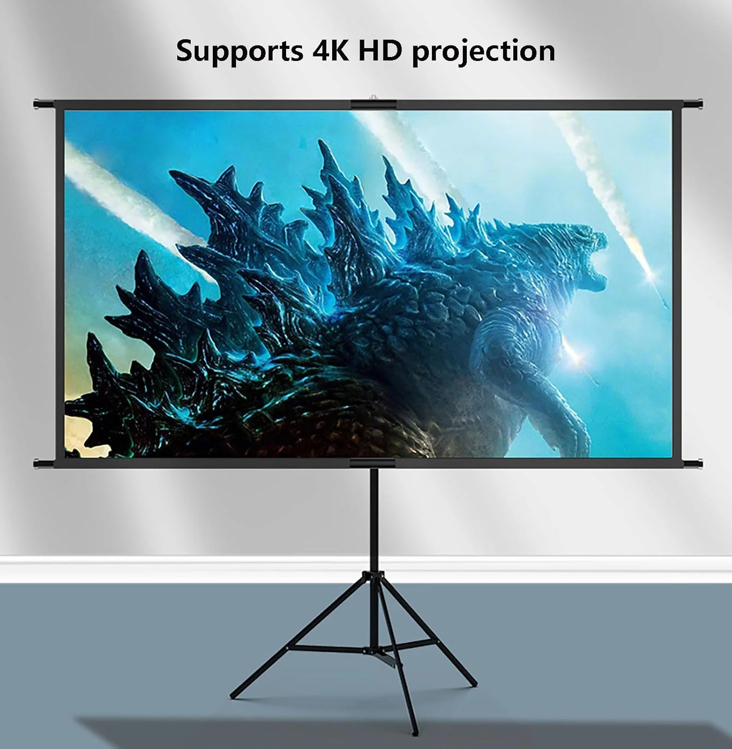 پرده نمایش پروژکتور با پایه، پرده نمایش فیلم قابل حمل 4K HD 16:9 با پایه قابل تنظیم ارتفاع برای سینمای خانگی داخلی، کمپینگ در فضای باز، دفتر (84 اینچ)