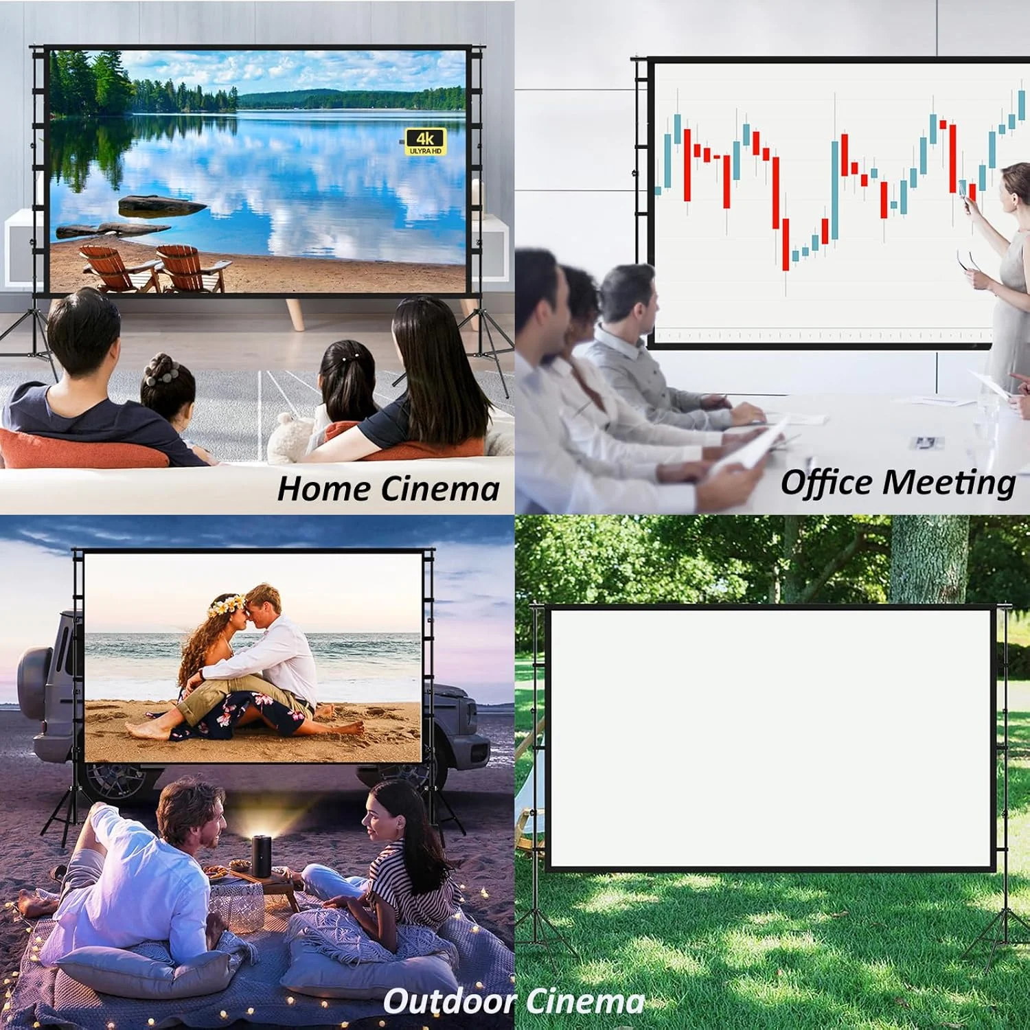 پرده نمایش پروژکتور با پایه، پرده نمایش فیلم قابل حمل و تاشو HD 16:9 با براکت دوبل و کیف حمل برای استفاده در فضای داخلی خانه، حیاط خلوت، جلسات اداری، کمپینگ در فضای باز (84 اینچ)