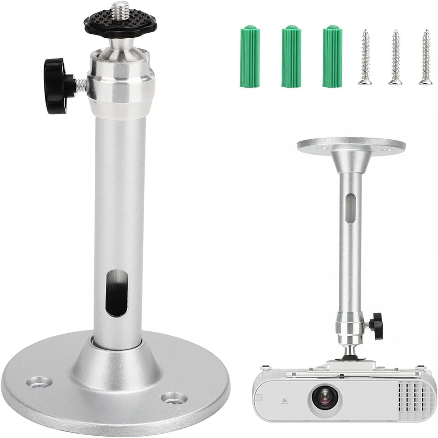 پایه سقفی پروژکتور، پایه پروژکتور سقفی کوچک جهانی، پایه دیواری پروژکتور، براکت پایه پروژکتور با قابلیت چرخش 360 درجه برای سینمای خانگی، دوربین مداربسته، اتاق کنفرانس AV، تحمل وزن 5 کیلوگرم (نقره ای)