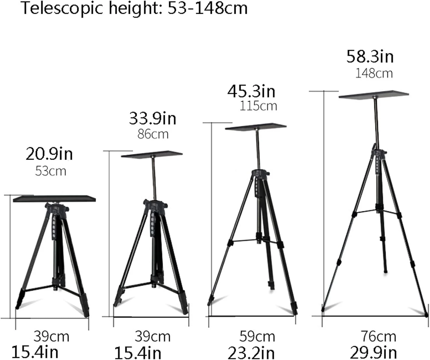 پایه رومیزی پروژکتور، پایه ایستاده قابل تنظیم مشکی رنگ برای پروژکتورها، میز پروژکتور برای استیج یا استودیو، سه پایه جمع و جور پروژکتور