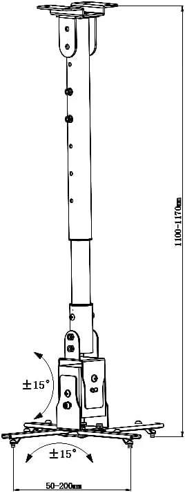 پایه سقفی پروژکتور با ظرفیت 25 کیلوگرم، براکت جهانی، قابلیت چرخش و شیب، ارتفاع میله قابل تنظیم از 650 تا 1000 میلی متر، بازوهای قابل افزایش (مشکی | بلند)