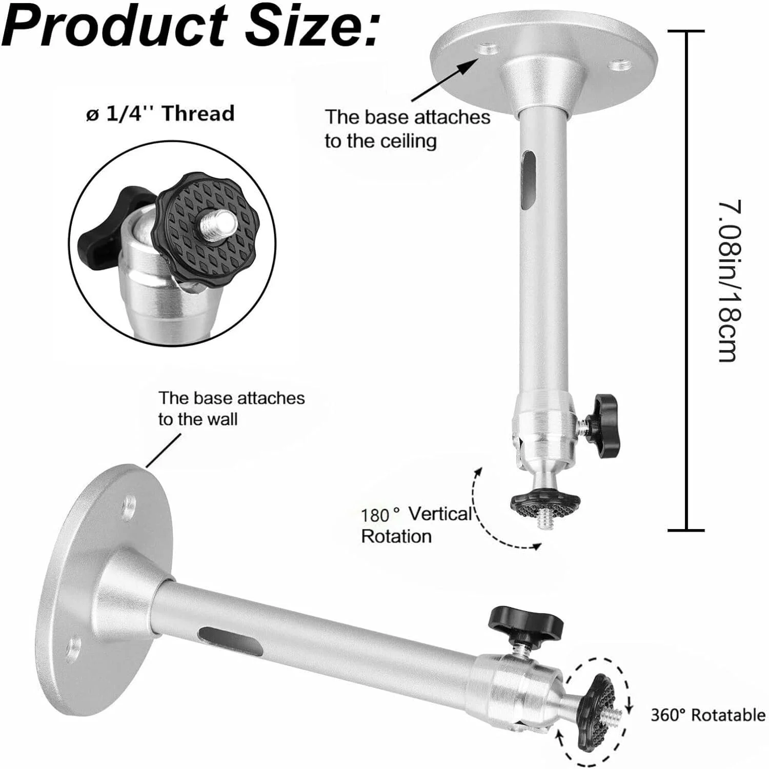 پایه سقفی پروژکتور، پایه پروژکتور سقفی کوچک جهانی، پایه دیواری پروژکتور، براکت پایه پروژکتور با قابلیت چرخش 360 درجه برای سینمای خانگی، دوربین مداربسته، اتاق کنفرانس AV، تحمل وزن 5 کیلوگرم (نقره ای)