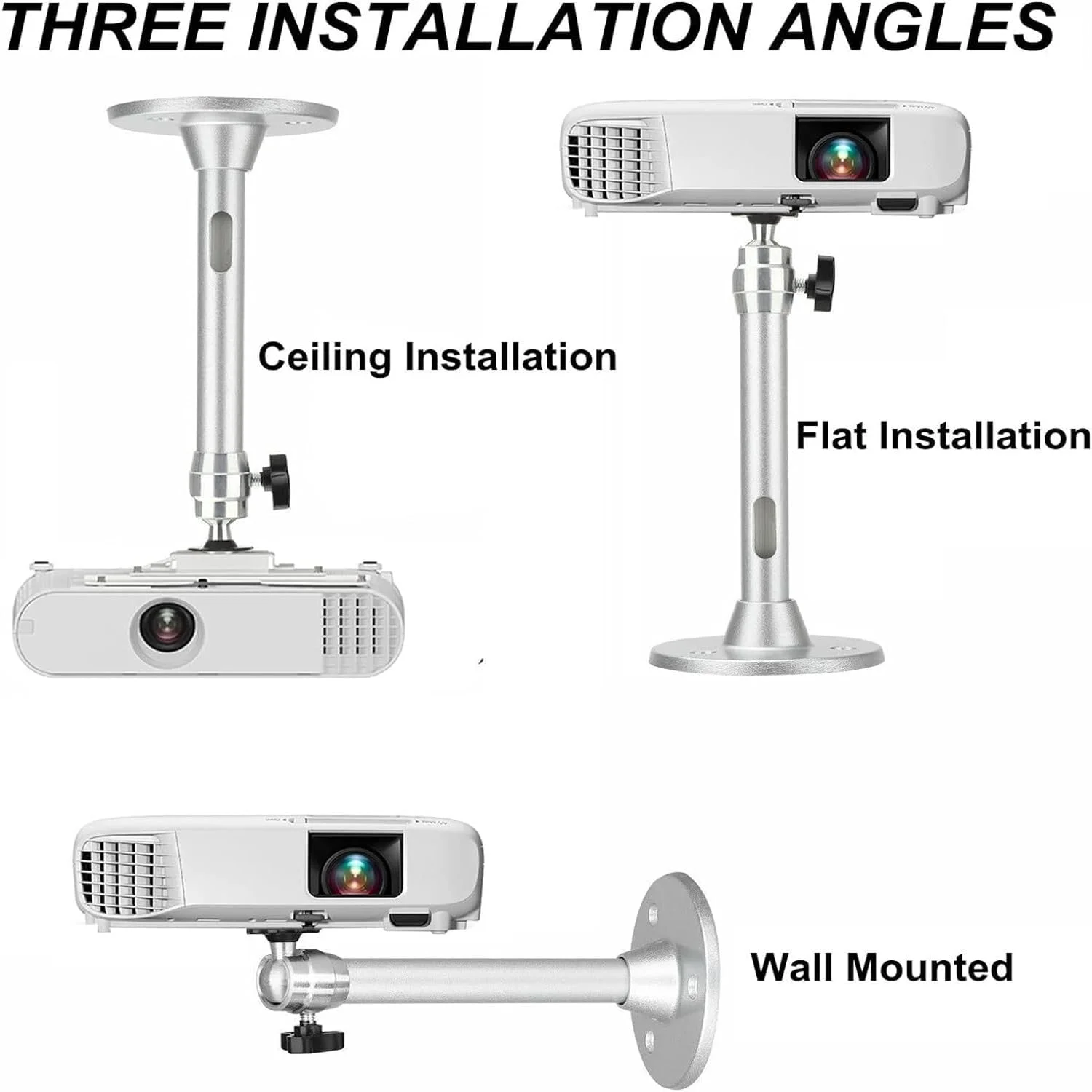پایه سقفی پروژکتور، پایه پروژکتور سقفی کوچک جهانی، پایه دیواری پروژکتور، براکت پایه پروژکتور با قابلیت چرخش 360 درجه برای سینمای خانگی، دوربین مداربسته، اتاق کنفرانس AV، تحمل وزن 5 کیلوگرم (نقره ای)