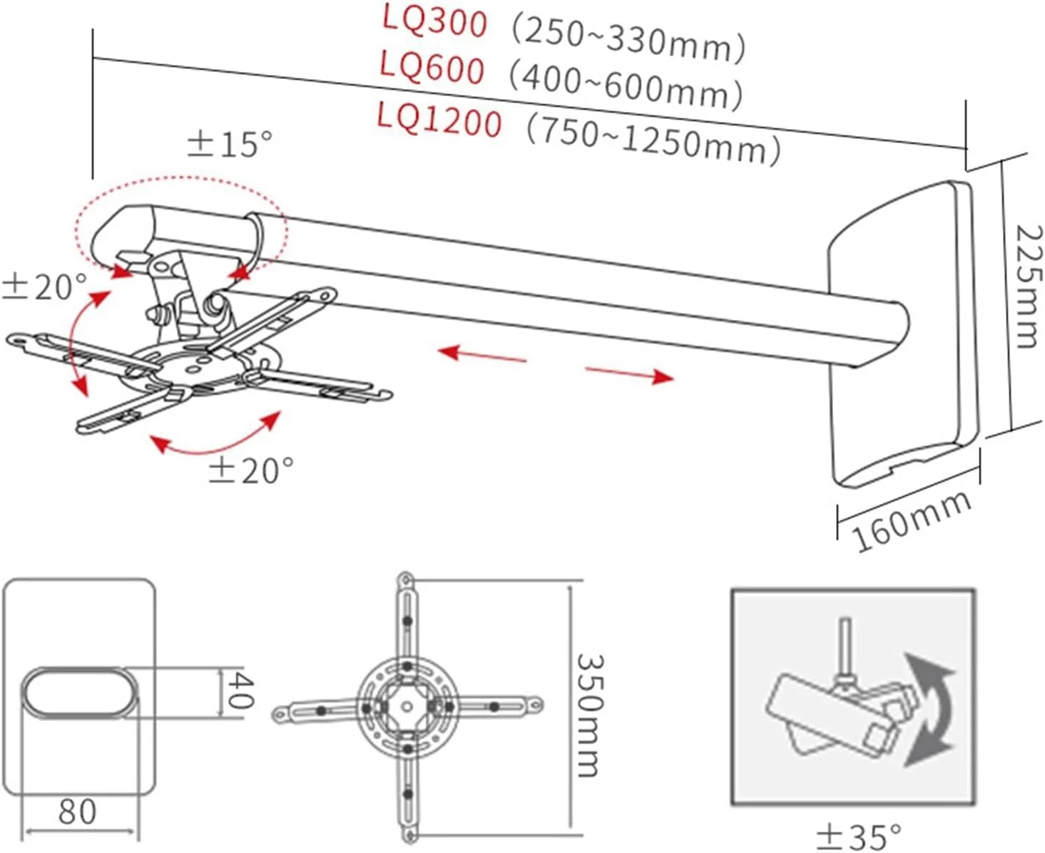 پایه پروژکتور سه پایه برای پروژکتور، پایه پروژکتور یونیورسال، براکت سقفی پروژکتور، نصب دیواری قابل تنظیم 360 درجه، آویز سقفی با ظرفیت 5 کیلوگرم، پایه DJ