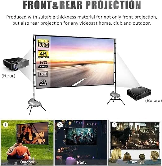 پرده نمایش پروژکتور با پایه 120 اینچ، پرده نمایش قابل حمل ارتقا یافته، پرده نمایش تاشو قابل حمل 16:9 4K HD برای سینمای خانگی داخلی، حیاط خلوت، مسافرت پرده نمایش پروژکتور با پایه 120 اینچ، پرده نمایش قابل حمل ارتقا یافته، پرده نمایش تاشو قابل حمل 16:9 4K HD برای سینمای خانگی داخلی، حیاط خلوت، مسافرت